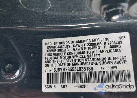 2003 Honda Element Ex z USA, uszkodzony, nr VIN 5J6YH28553L035136